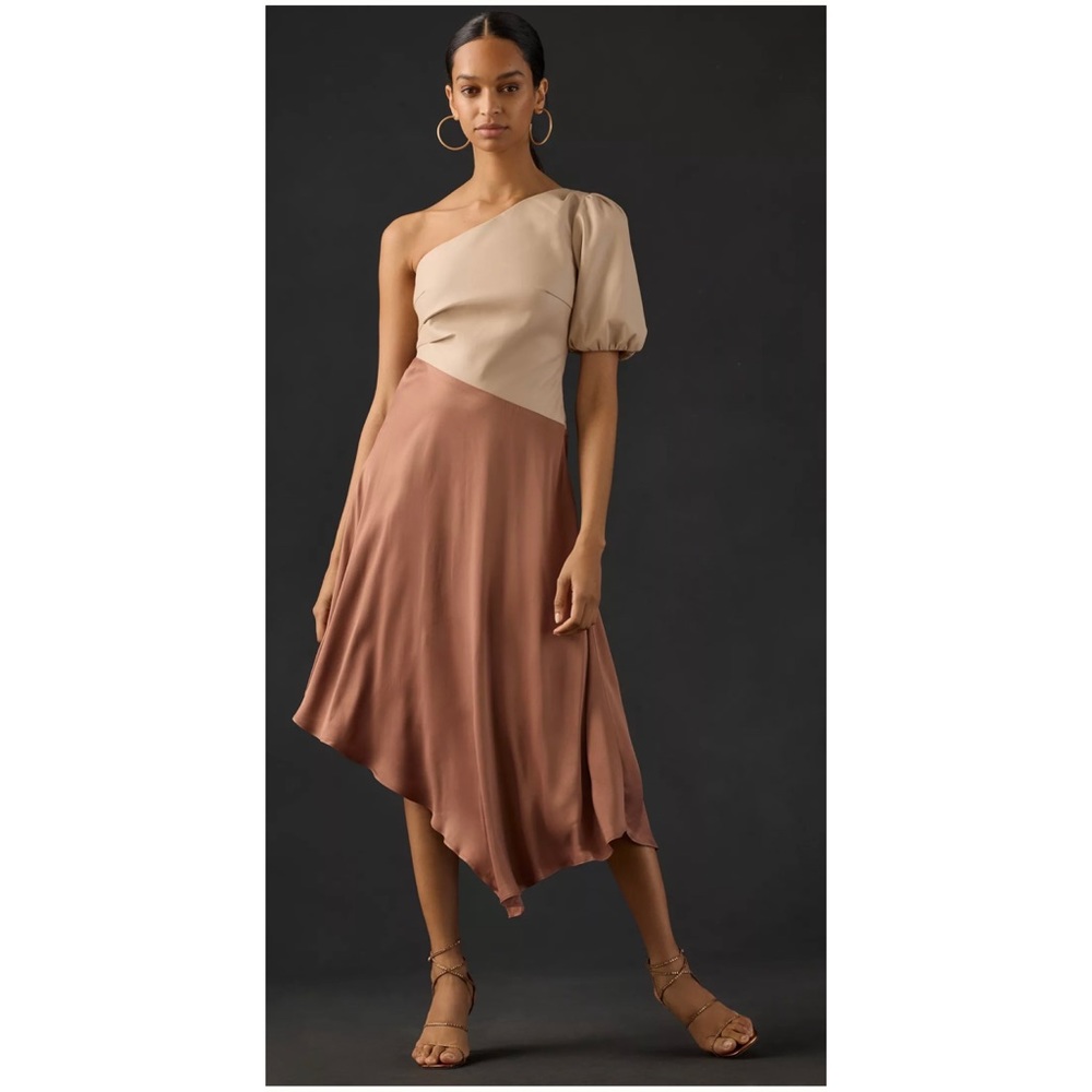 Anthropologie Faux Leather One-Shoulder Asymmetrical Midi Dress size 4